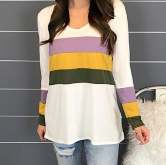 BiBi Tops - Bibi NWOT Mardi-Gras Striped Long Sleeve Top L